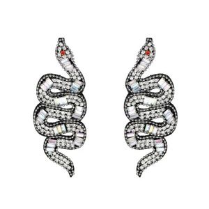 Snake Beaded Crystal Felt Back Earrings- Clear